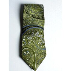 COUNTESS MARA 100% Silk Necktie Green Paisley Multicolor Striped Tip